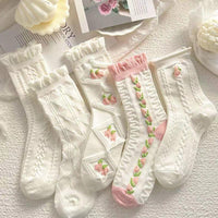 Cozy Lune BloomKnit Socks – 5-Pair Embroidered Set