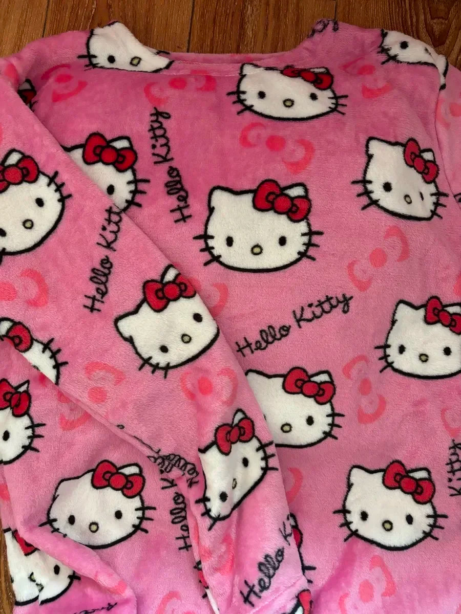 Cozy Lune X Hello Kitty Set β Plush Flannel Pajamas