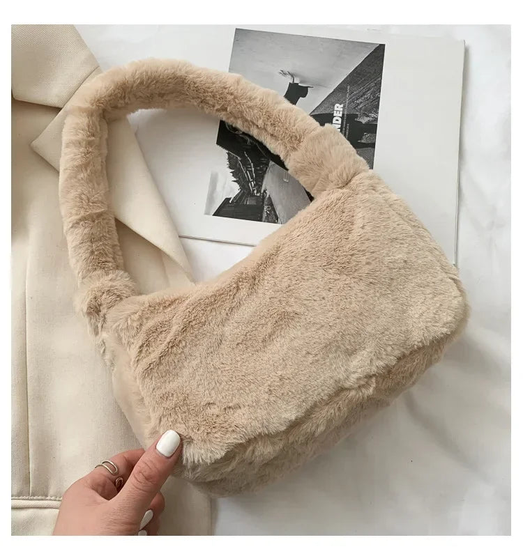 Cozy Lune PlushTote β Faux Fur Shoulder Bag