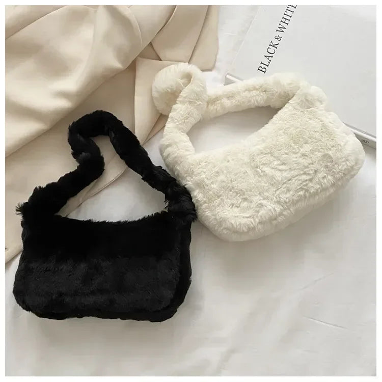 Cozy Lune PlushTote β Faux Fur Shoulder Bag