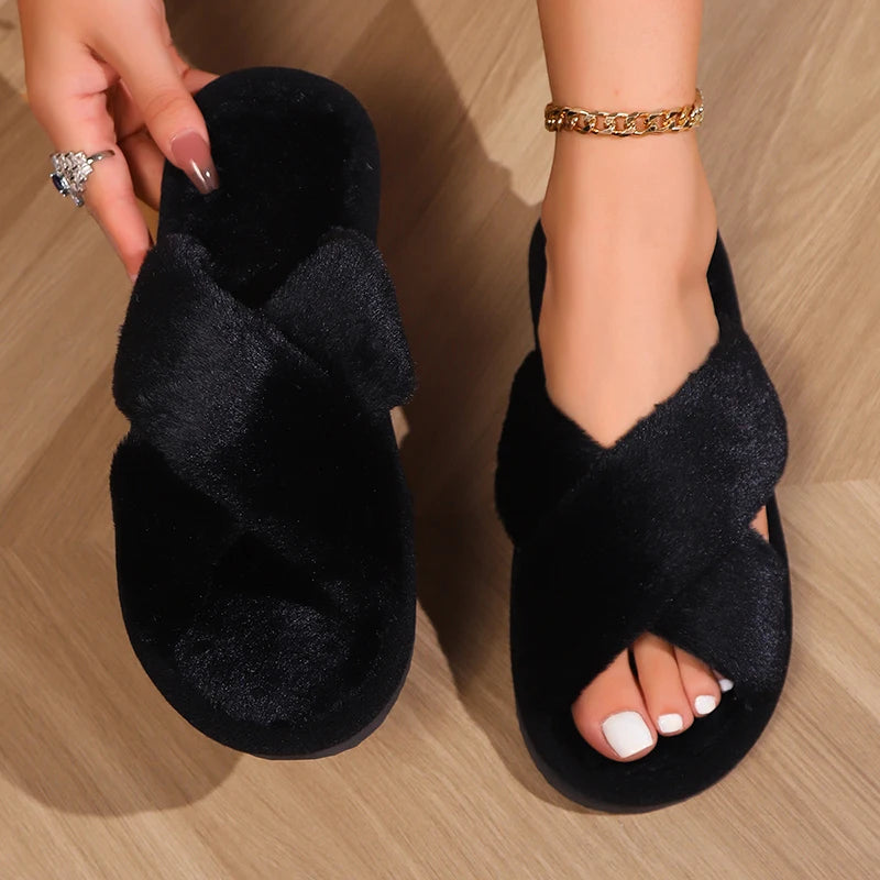 Cozy Lune CloudSlides β Fluffy Cross Slippers