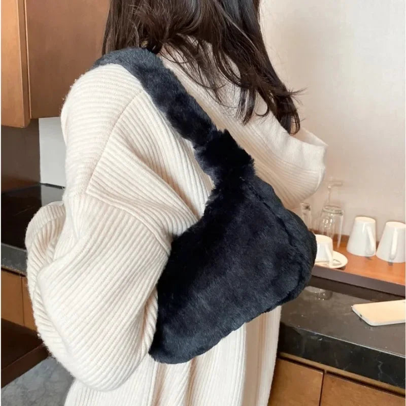 Cozy Lune PlushTote β Faux Fur Shoulder Bag
