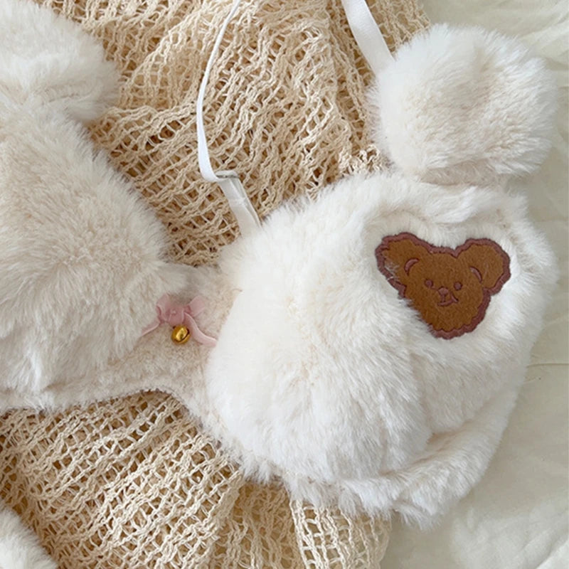 Cozy Lune HoneyHeart Set – Fluffy Beige Bikini with Heart Cutout