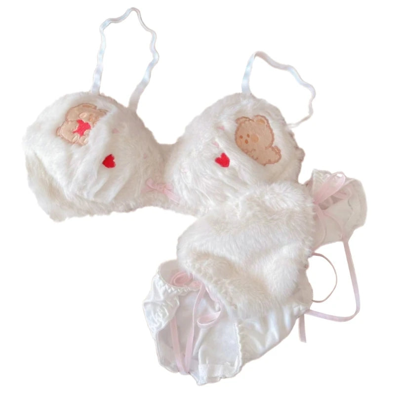 Cozy Lune Lovie Set – Fluffy Bikini with Bear & Heart Details