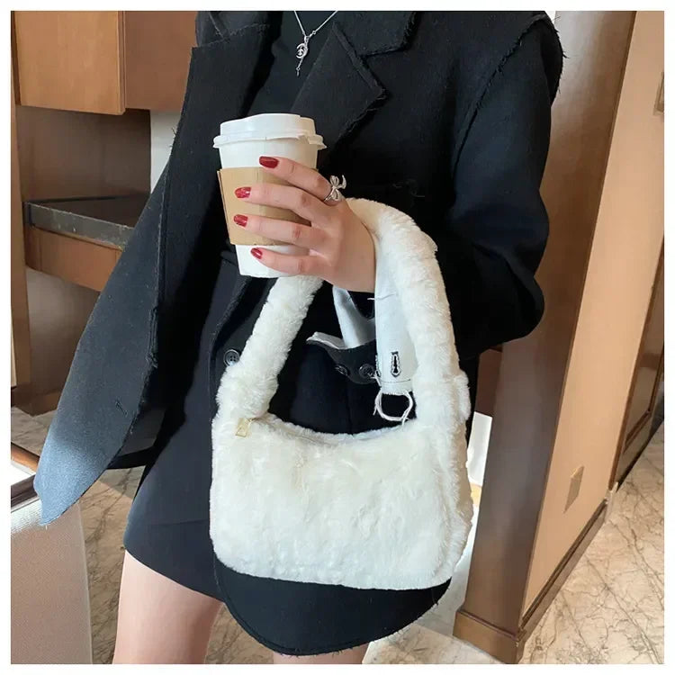 Cozy Lune PlushTote β Faux Fur Shoulder Bag