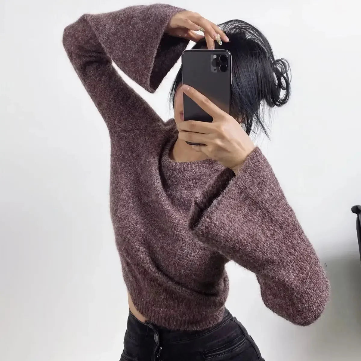 Cozy Lune KnitEase Sweater – Slim Fit Flared-Sleeve Knit Top