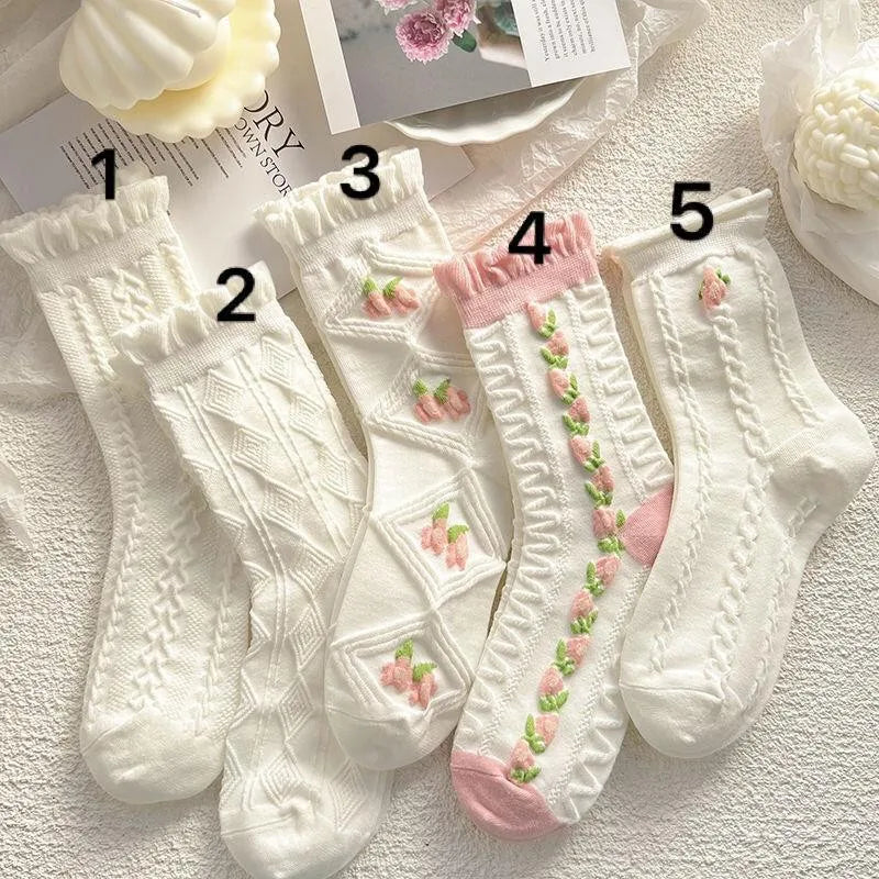 Cozy Lune BloomKnit Socks – 5-Pair Embroidered Set