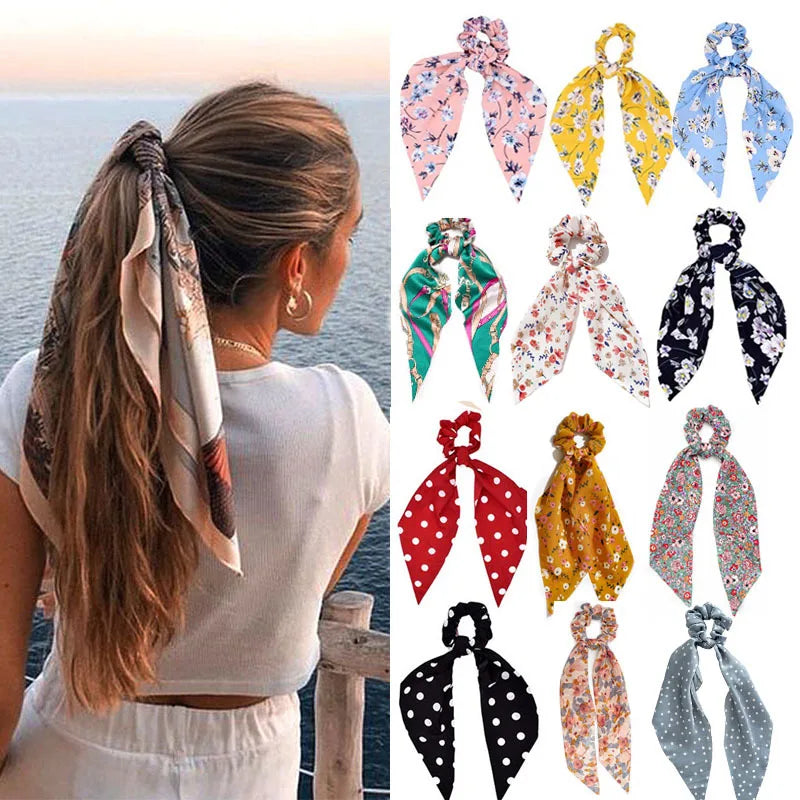Cozy Lune Satin Ribbon Scrunchie – Elegant Hair Tie with Flowing Bow