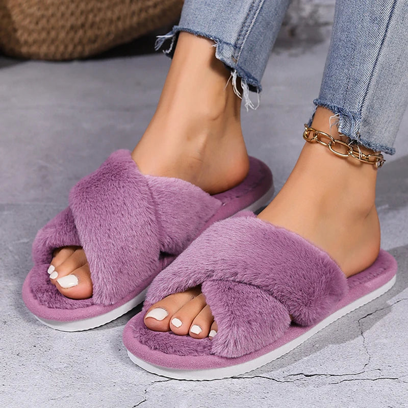 Cozy Lune CloudSlides β Fluffy Cross Slippers
