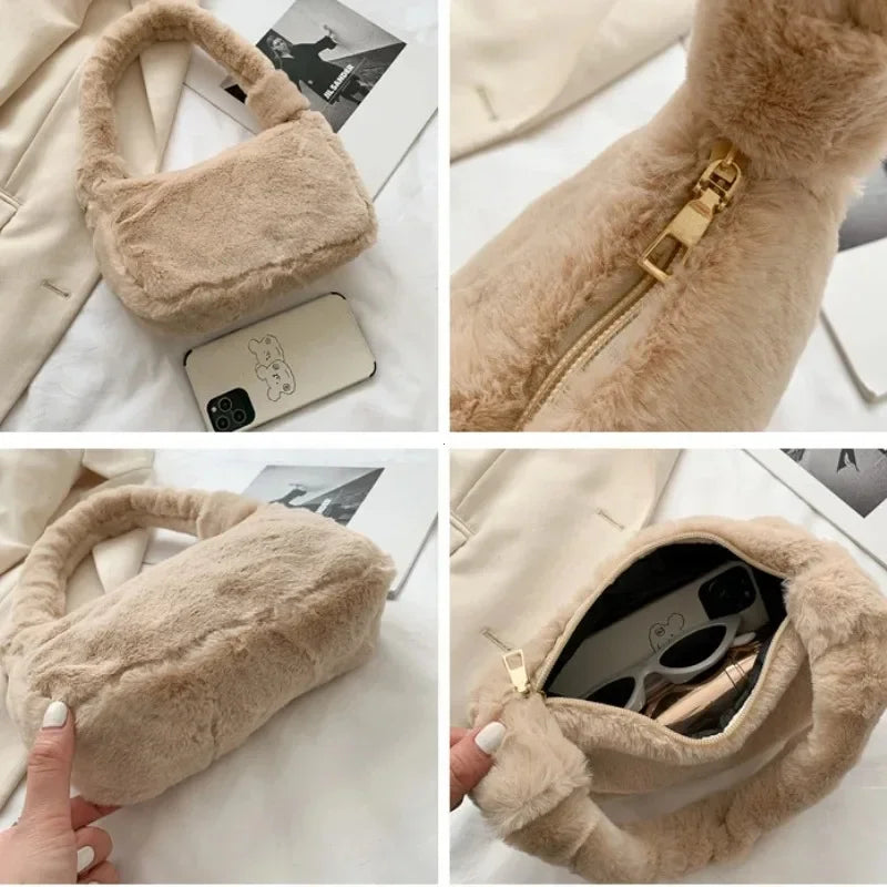 Cozy Lune PlushTote β Faux Fur Shoulder Bag