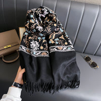 Cozy Lune BloomScarf – Embroidered Cashmere-Blend Scarf