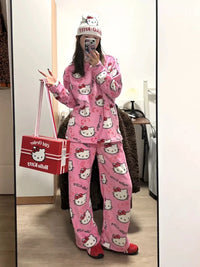 Cozy Lune X Hello Kitty Set – Plush Flannel Pajamas